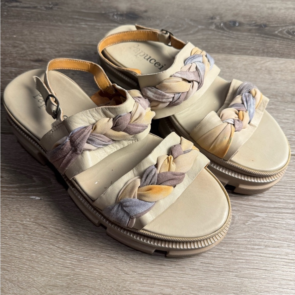 PAPUCEI dawn Braided Beige and Multicolor Sandals size 40 leather fabric